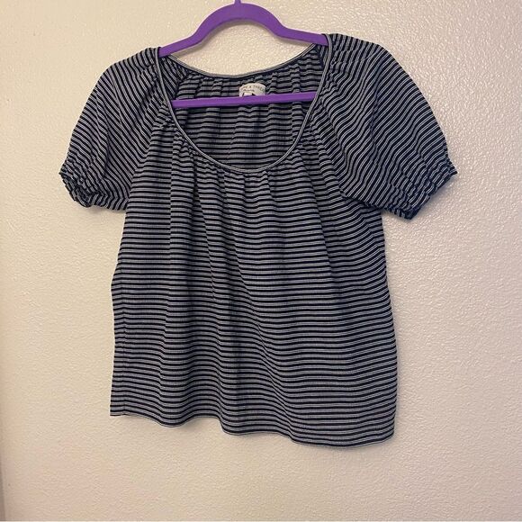 Madewell Texture & Thread Peasant Stripe Top black, scoopneck puff sleeve XS - Picture 2 of 7